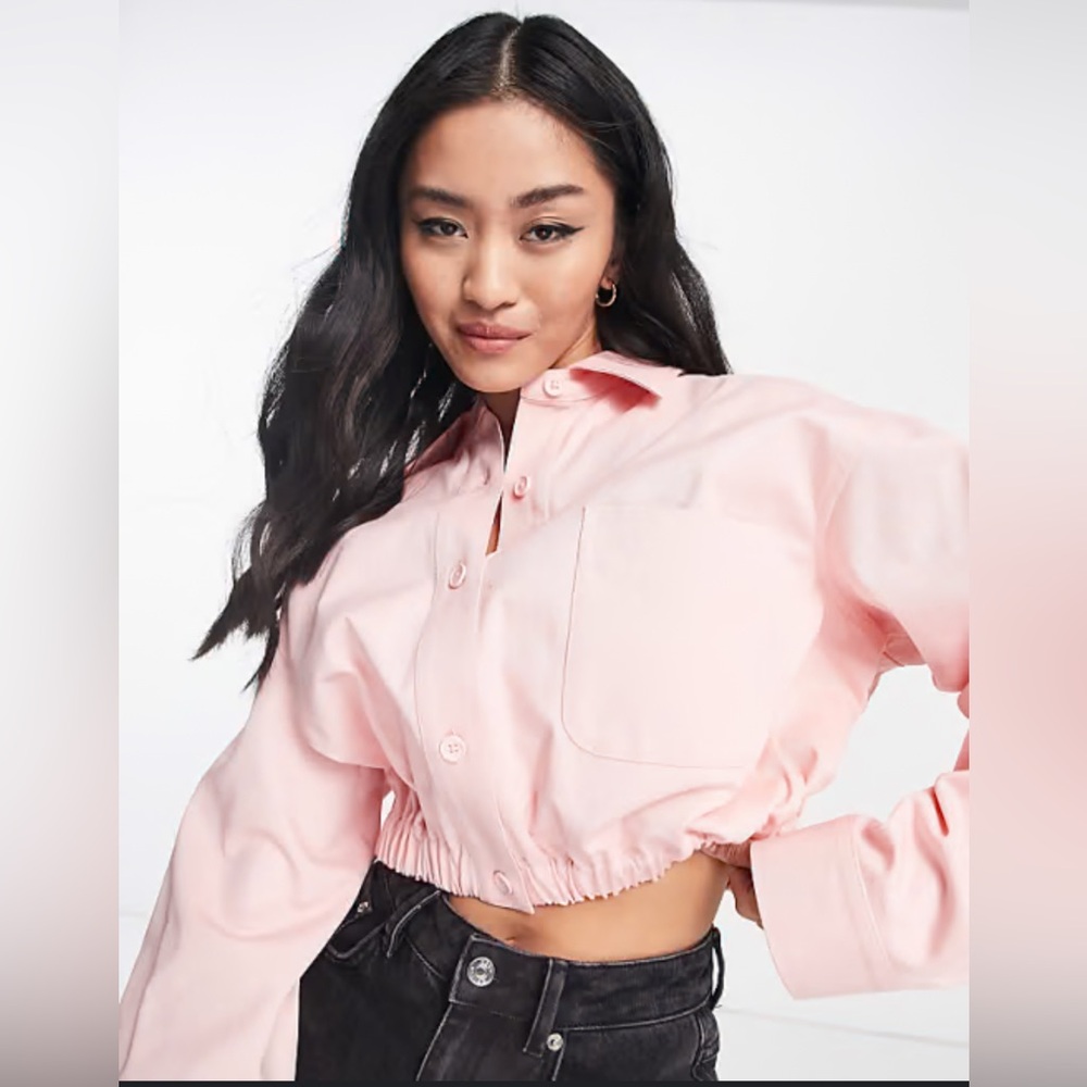 Pink Cropped Button-Up Shacket sz 10